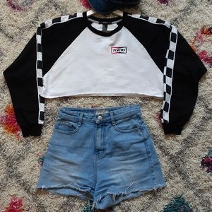 Forever 21 Tokyo Cropped Long Sleeve Shirt Racecar
